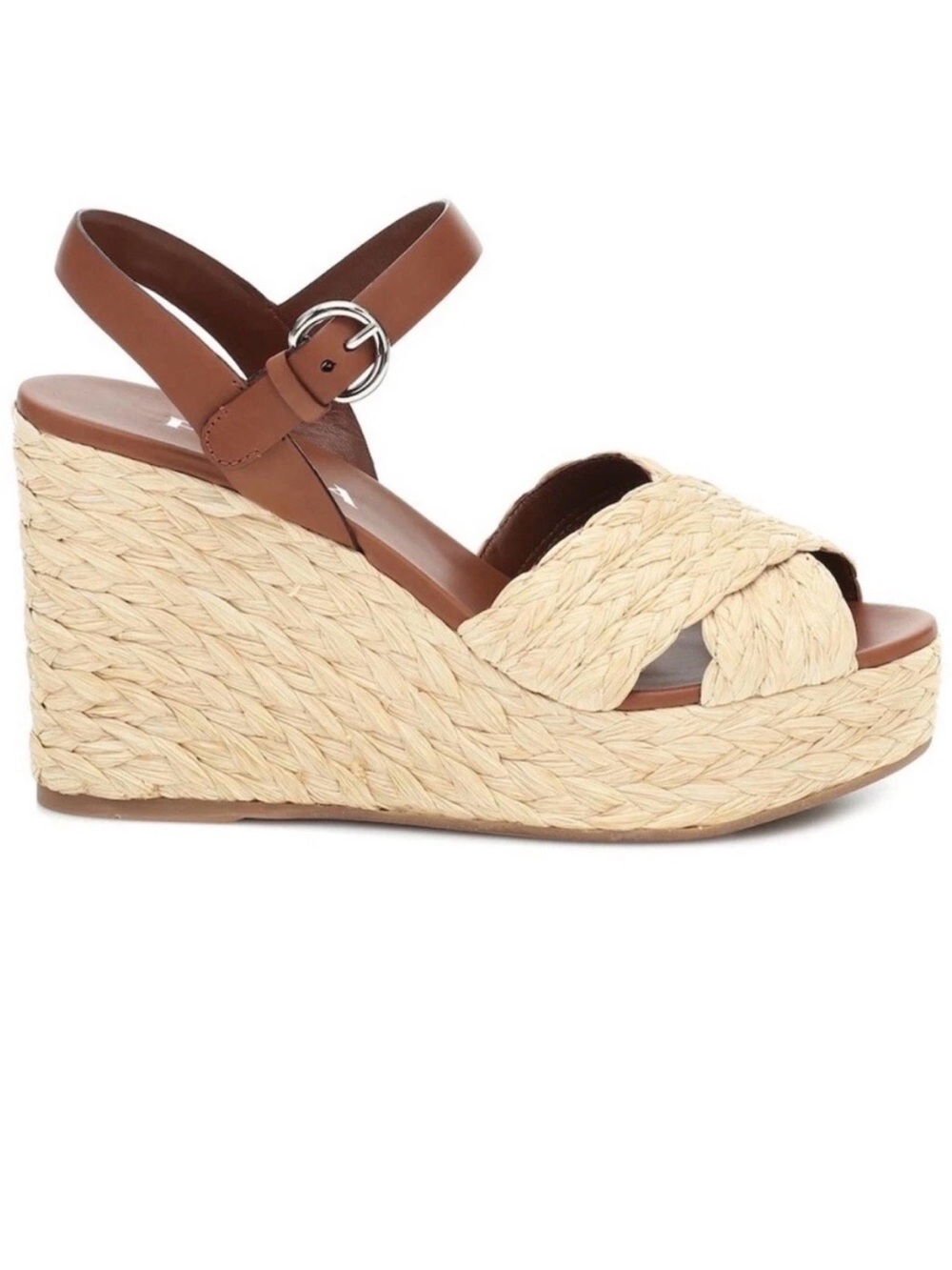 Prada Crisscross Raffia Wedge High Heel Sandal